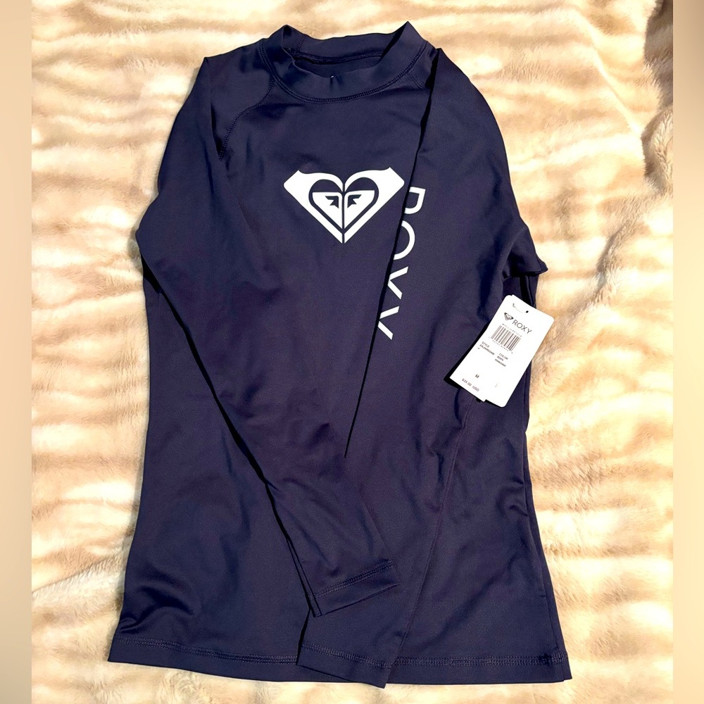 Roxy Dark Blue Rash Guard with White Logo Medium